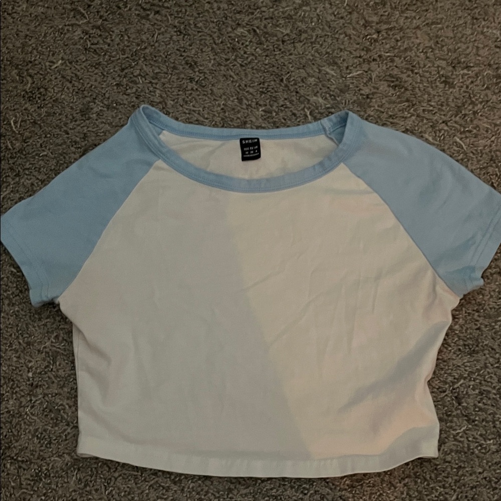 SHEIN Light Blue and White Raglan Tee